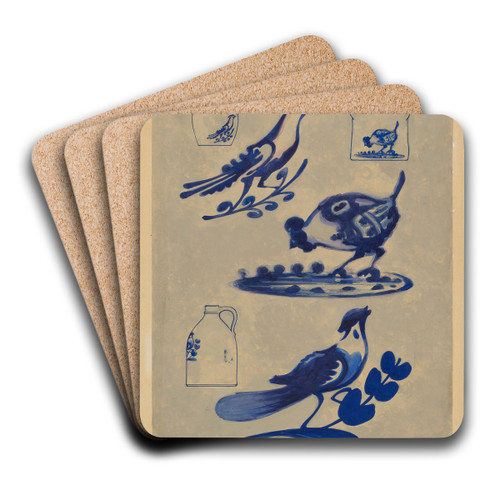 Bird Decorations on Stoneware by Charles Caseau Art Drink Coaster set