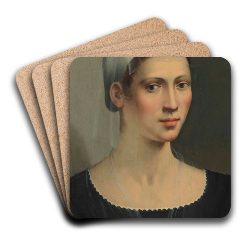Portrait Of A Lady by Ridolfo Ghirlandaio Art Drink Coaster set