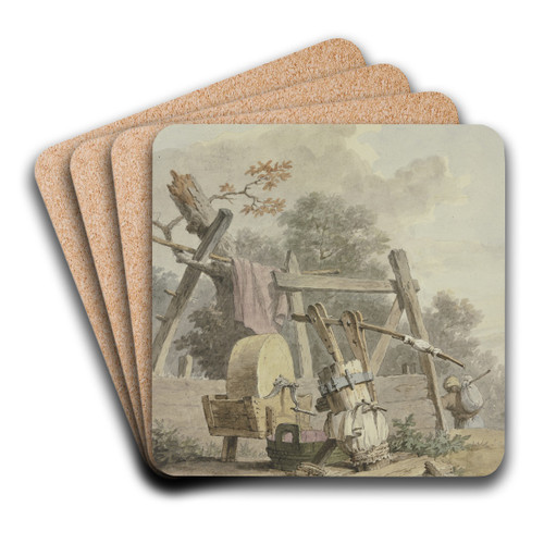 Ein Schleifstein bei einem Brunnen by Pieter Bartholomeusz. Barbiers Art Drink Coaster set Ein Schleifstein bei einem Brunnen by Pieter Bartholomeusz. Barbiers Art Drink Coaster set