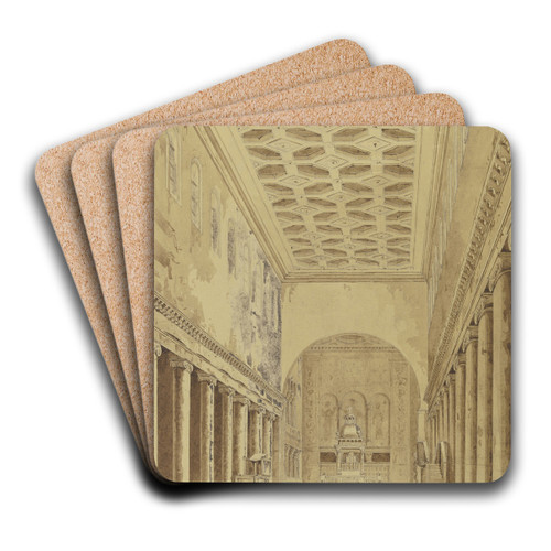 Blick durch das Mittelsschiff zum Altar von S. Lorenzo fuori le mura in Rom by Friedrich Wilhelm Ludwig Art Drink Coaster set Blick durch das Mittelsschiff zum Altar von S. Lorenzo fuori le mura in Rom by Friedrich Wilhelm Ludwig Art Drink Coaster set