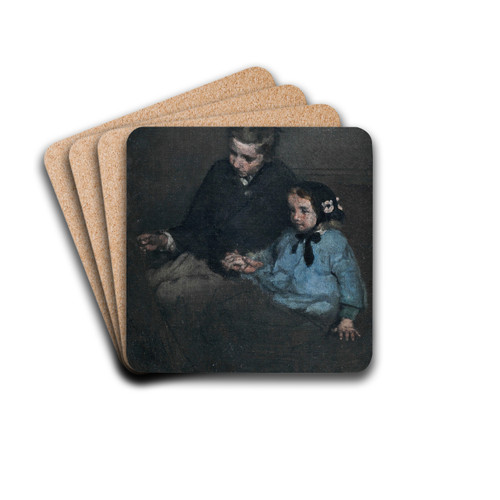 Siblings holding hands by Thodule Ribot Drink Coasters - set of 4 Siblings holding hands by Thodule Ribot Drink Coasters - set of 4