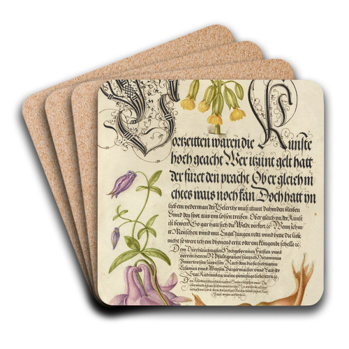Cowslip, European Columbine, and Giant Filbert by Joris Hoefnagel Art Drink Coaster set