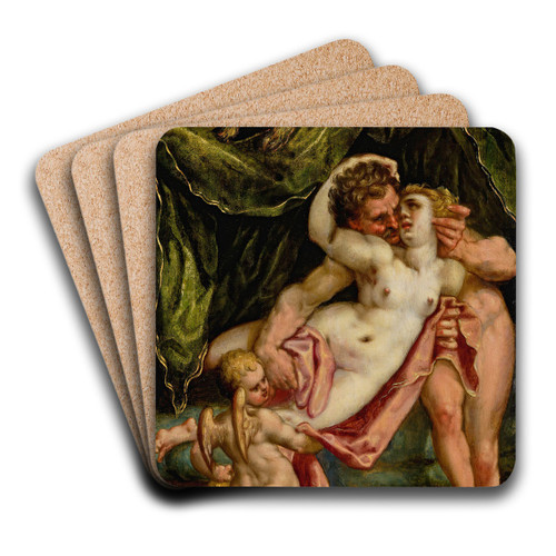Venus And Mars by Follower of Bartholomaeus Spranger Art Drink Coaster set