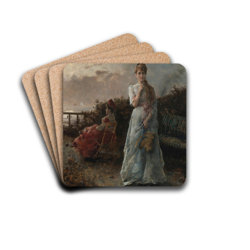 Un Soir  La Mer by Alfred Stevens Drink Coasters - set of 4 Un Soir  La Mer by Alfred Stevens Drink Coasters - set of 4