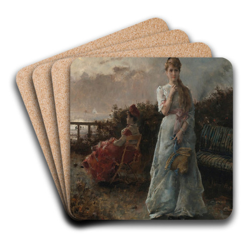 Un Soir  La Mer by Alfred Stevens Art Drink Coaster set Un Soir  La Mer by Alfred Stevens Art Drink Coaster set