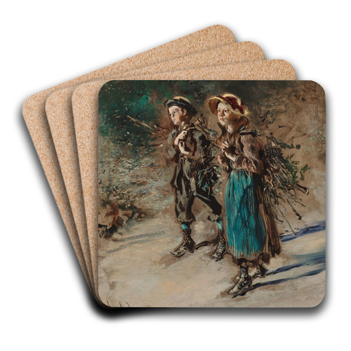Children with Brushwood by Anton Romako Art Drink Coaster set