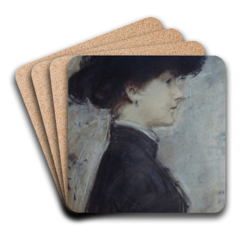 Portrait de femme de profil by Paul Csar Helleu Art Drink Coaster set