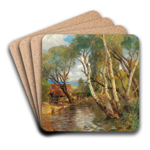 Birches by a mountain creek by Hugo Darnaut Art Drink Coaster set