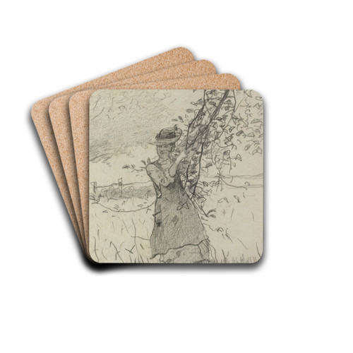 Girl Holding a Branch of an Apple Tree by Winslow Homer Drink Coasters - set of 4 Girl Holding a Branch of an Apple Tree by Winslow Homer Drink Coasters - set of 4
