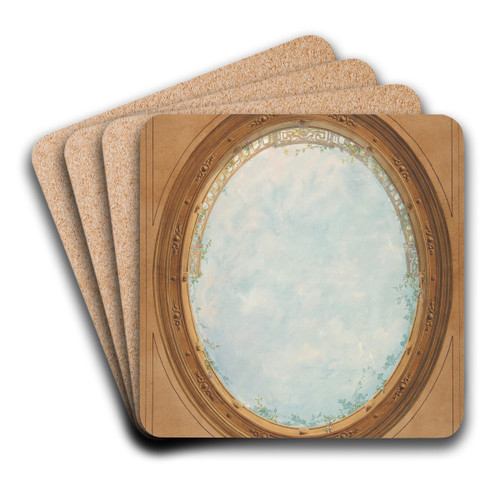 Design for a ceiling with trompe l'oeil balustrade and sky by Jules-Edmond-Charles Lachaise Art Drink Coaster set