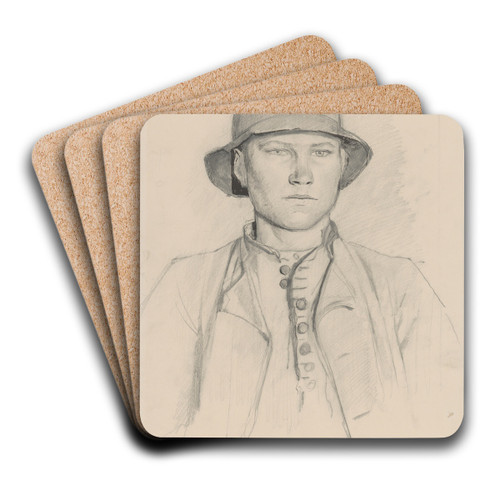 Hlava paholka by Ladislav Mednynszky Art Drink Coaster set