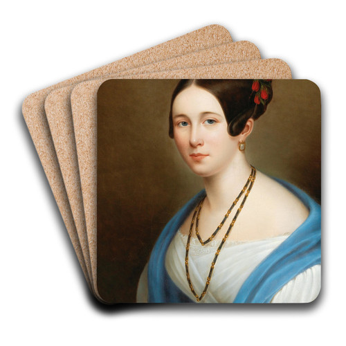 Portrait of a lady with hibiscus flowers in her hair by Adolf Senff Art Drink Coaster set