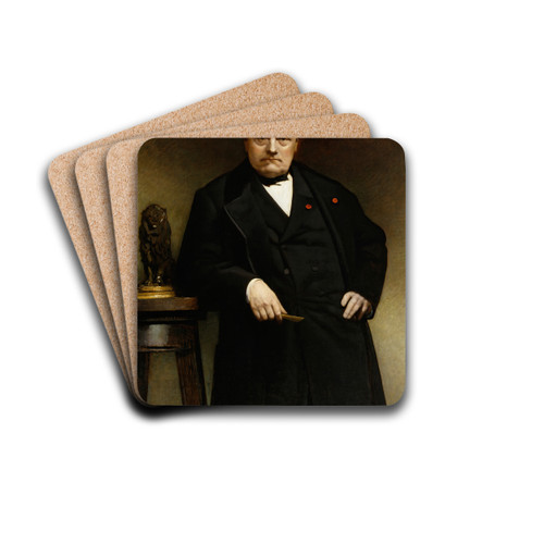Portrait of Barye with a Wax Model of 'Seated Lion' by Lon Bonnat Drink Coasters - set of 4 Portrait of Barye with a Wax Model of 'Seated Lion' by Lon Bonnat Drink Coasters - set of 4