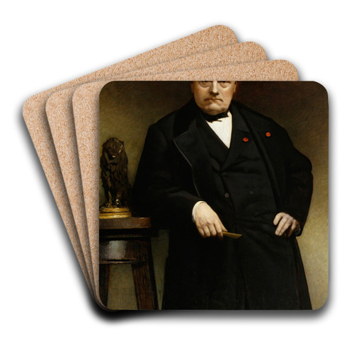 Portrait of Barye with a Wax Model of 'Seated Lion' by Lon Bonnat Art Drink Coaster set Portrait of Barye with a Wax Model of 'Seated Lion' by Lon Bonnat Art Drink Coaster set