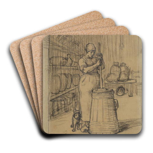 Study for Woman Churning Butter by Jean-Franois Millet Art Drink Coaster set