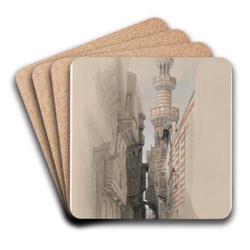 The minaret of the Mosque El Rhamree. by David Roberts Art Drink Coaster set The minaret of the Mosque El Rhamree. by David Roberts Art Drink Coaster set