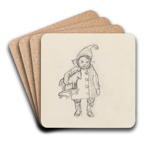 Liten gutt med gyngehest by Christian Krohg Art Drink Coaster set