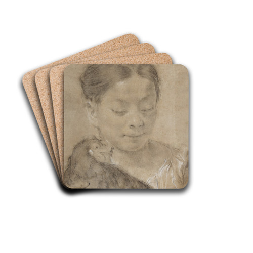 Girl with a Hen by Giovanni Battista Piazzetta Drink Coasters - set of 4