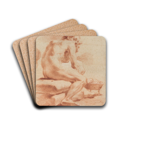 A Young Man Warming Himself at a Brazier by Gaetano Gandolfi Drink Coasters - set of 4