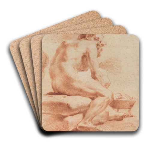 A Young Man Warming Himself at a Brazier by Gaetano Gandolfi Art Drink Coaster set