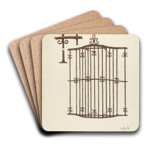 Iron Grille at Window - Restoration Drawing by Geoffrey Holt and Harry Mann Waddell Art Drink Coaster set Iron Grille at Window - Restoration Drawing by Geoffrey Holt and Harry Mann Waddell Art Drink Coaster set