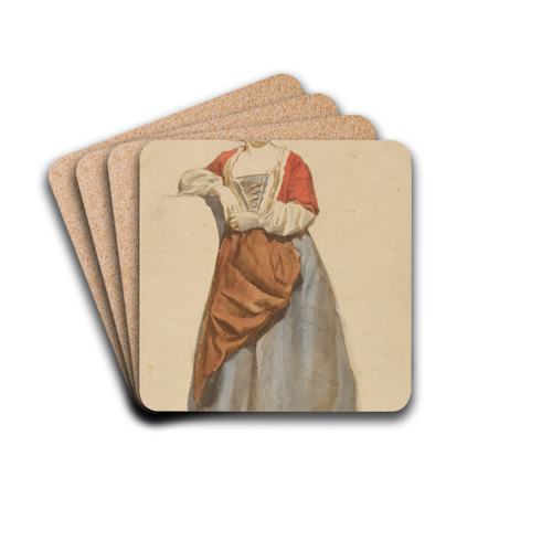 Standing woman in Albanian traditional costume by Vojtech Klimkovi Drink Coasters - set of 4 Standing woman in Albanian traditional costume by Vojtech Klimkovi Drink Coasters - set of 4