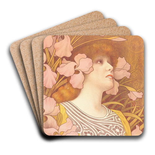 Sarah Bernhardt as Melisande by Paul Berthon Art Drink Coaster set