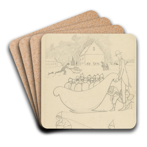 Les plaisirs de la glissade au traneau by Lon Spilliaert Art Drink Coaster set