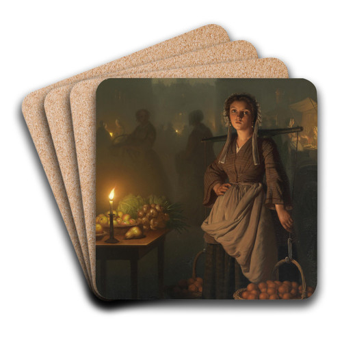 Market By Candlelight by Petrus van Schendel Art Drink Coaster set