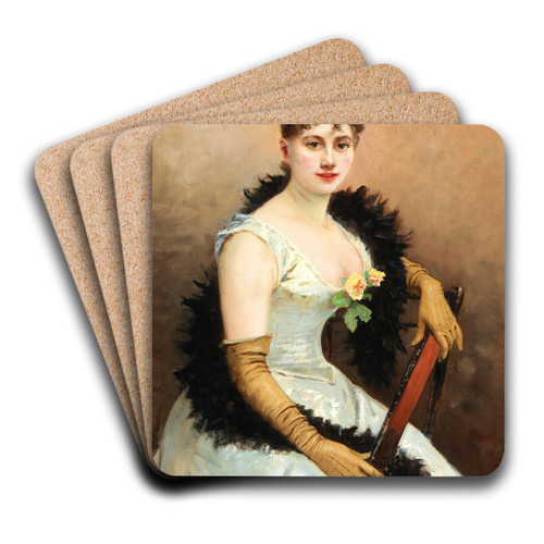 Society Lady with Feather Boa by Gustav Wertheimer Art Drink Coaster set