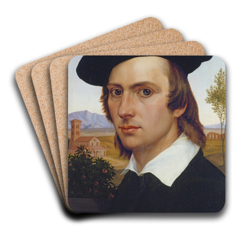 Self-Portrait with Beret in front of a Roman Landscape by Johann David Passavant Art Drink Coaster set