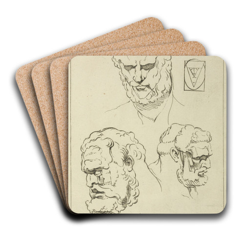 Three studies of a man's head and beard by Peter Paul Rubens Art Drink Coaster set