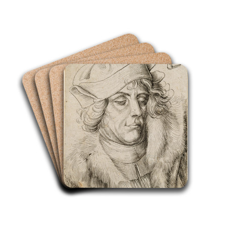 Portrait of a man with a beret and fur collar by Urs Graf Drink Coasters - set of 4