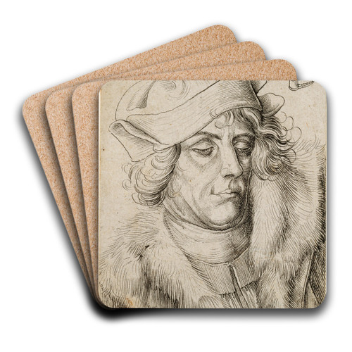 Portrait of a man with a beret and fur collar by Urs Graf Art Drink Coaster set