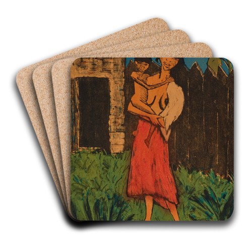 Stehende Zigeunerin mit Kind auf dem Arm, from Zigeuner by Otto Mueller Art Drink Coaster set Stehende Zigeunerin mit Kind auf dem Arm, from Zigeuner by Otto Mueller Art Drink Coaster set