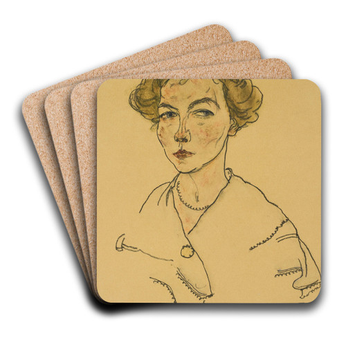 Portrait of a Woman (Lilly Steiner) by Egon Schiele Art Drink Coaster set