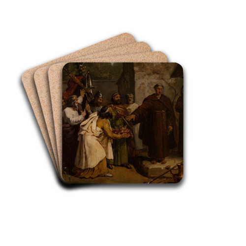 Saint Fiacre refusing the crown of Scotland by Franois-Louis Dejuinne Drink Coasters - set of 4 Saint Fiacre refusing the crown of Scotland by Franois-Louis Dejuinne Drink Coasters - set of 4