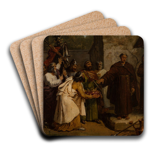 Saint Fiacre refusing the crown of Scotland by Franois-Louis Dejuinne Art Drink Coaster set Saint Fiacre refusing the crown of Scotland by Franois-Louis Dejuinne Art Drink Coaster set