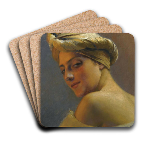 Girl With Turban by Theodoros Ralli Art Drink Coaster set
