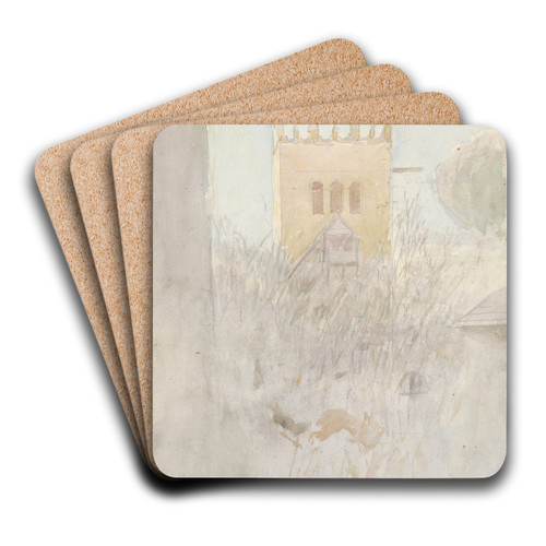 The bell tower in Strky II by Ladislav Mednynszky Art Drink Coaster set
