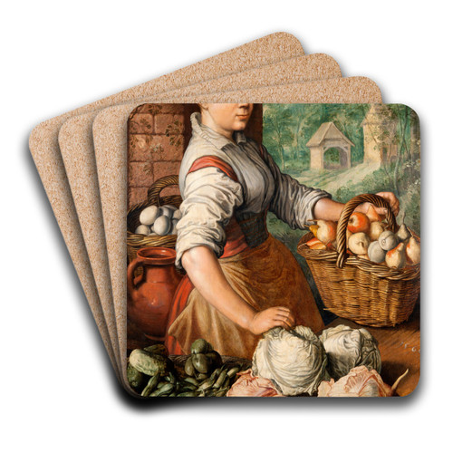 Girl with Vegetables by Joachim Beuckelaer Art Drink Coaster set