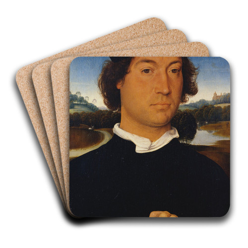Portrait of an Unknown Man with a Letter by Hans Memling Art Drink Coaster set
