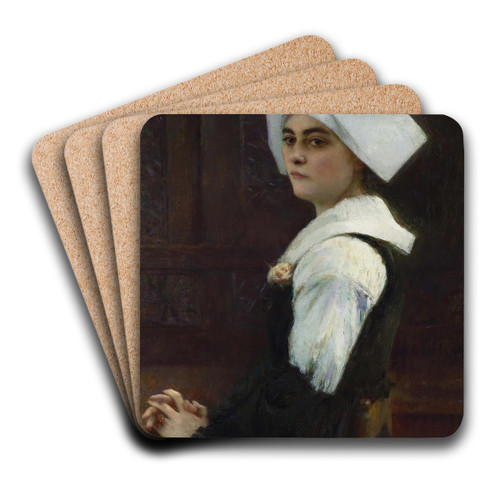 Breton Girl by Pascal-Adolphe-Jean Dagnan-Bouveret Art Drink Coaster set