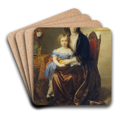 Leonie Grfin Lanckoroska, geb. Grfin Potocka, mit ihrem Sohn Karl by Karl von Blaas Art Drink Coaster set