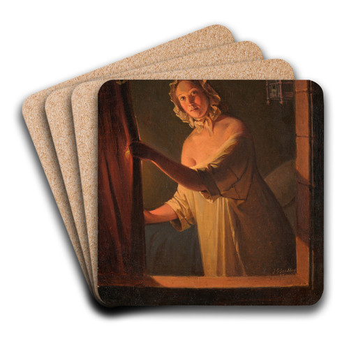 Girl by candlelight by Johan Gustaf Sandberg Art Drink Coaster set
