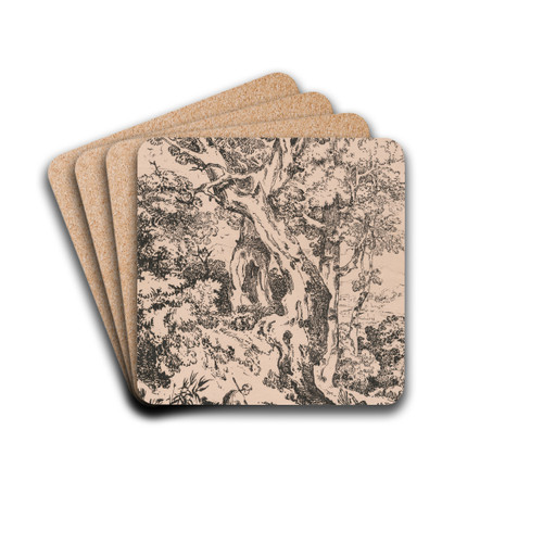 Study of trees and scrubs with seated male figure by William Havell Drink Coasters - set of 4 Study of trees and scrubs with seated male figure by William Havell Drink Coasters - set of 4