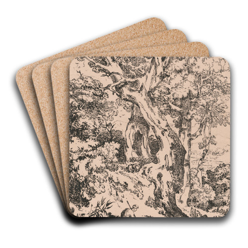 Study of trees and scrubs with seated male figure by William Havell Art Drink Coaster set Study of trees and scrubs with seated male figure by William Havell Art Drink Coaster set