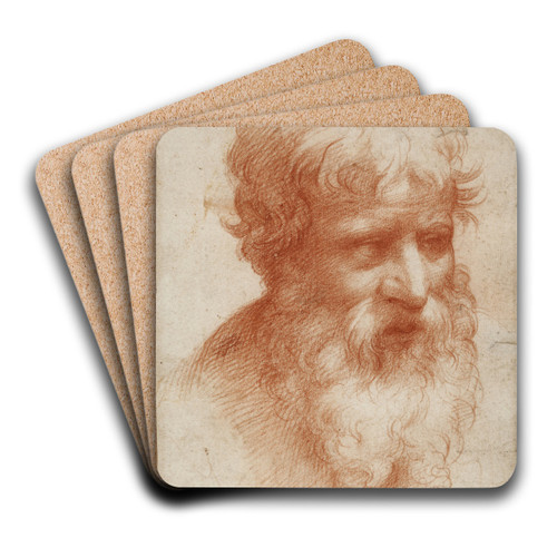 Head of a Bearded Man, looking right by Parmigianino Art Drink Coaster set
