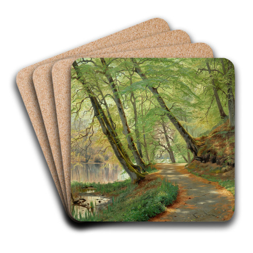 Wooded path by a river by Peder Mrk Mnsted Art Drink Coaster set