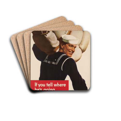 If you tell where he's going... he may never get there! by John Philip Falter Drink Coasters - set of 4